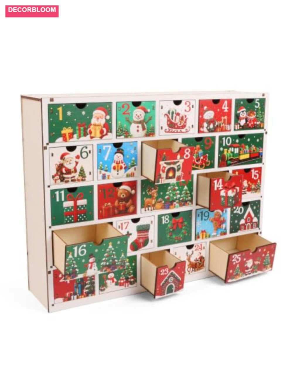 Wooden Advent Calendar 25 Drawers Christmas Countdown Reusable Holiday Decor